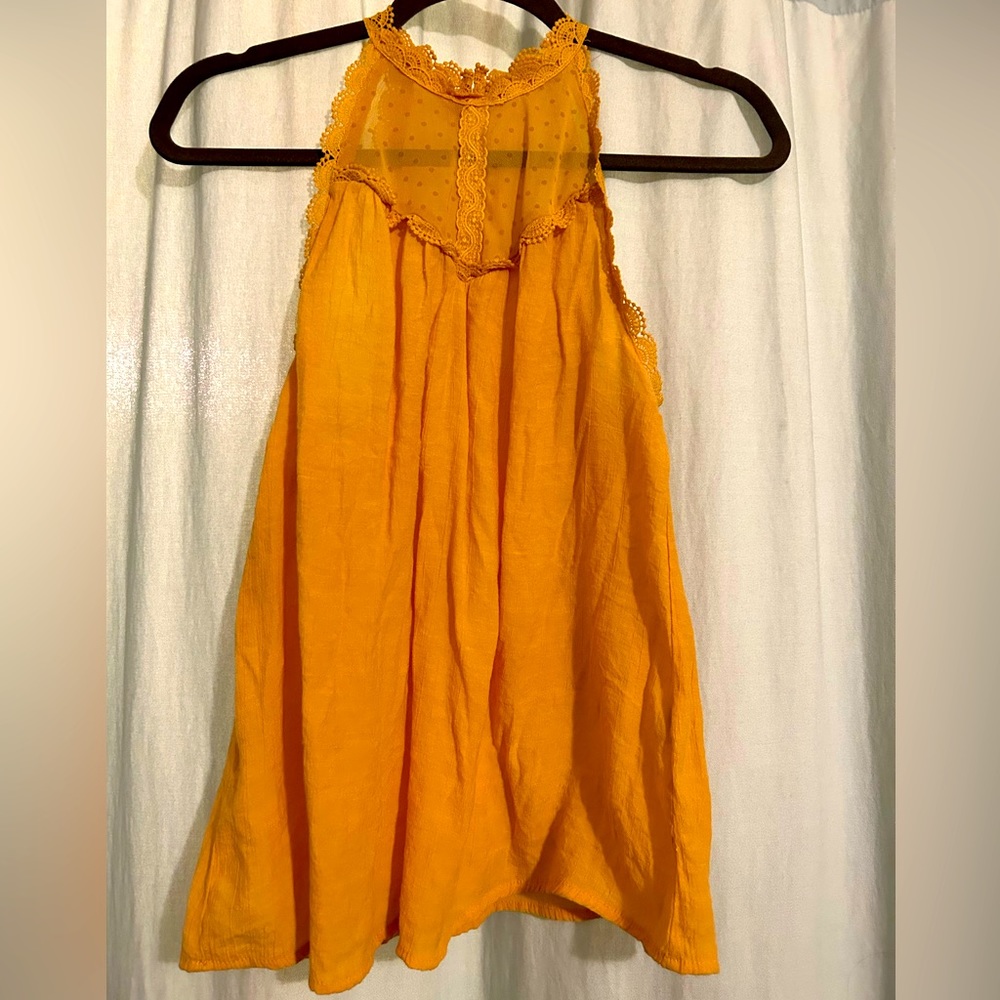 Small mustard yellow sleeveless flowy halter top